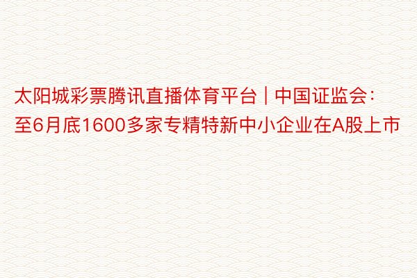 太阳城彩票腾讯直播体育平台 | 中国证监会：至6月底1600多家专精特新中小企业在A股上市