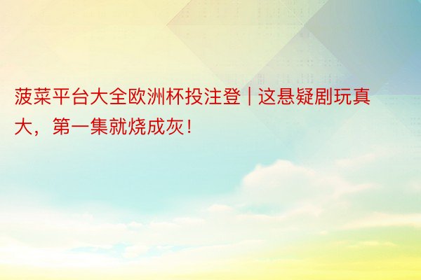 菠菜平台大全欧洲杯投注登 | 这悬疑剧玩真大，第一集就烧成灰！