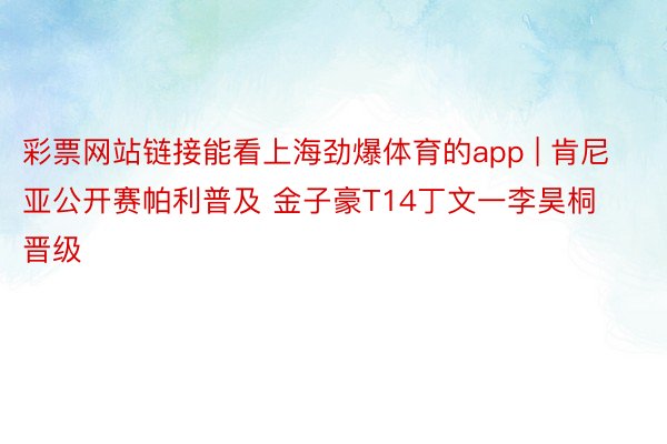 彩票网站链接能看上海劲爆体育的app | 肯尼亚公开赛帕利普及 金子豪T14丁文一李昊桐晋级
